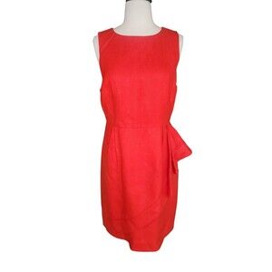 J. Crew Dress Women's Size 10 Red Cha Cha Peplum Linen Preppy Office Knee-length